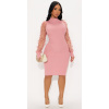 Ružové pletené mini šaty s balónovými rukávmi #Veľkosť XS Farba Ružová