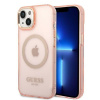 Guess iPhone 14 Magsafe Gold Outline Translucent ružové