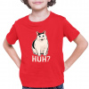 Huh? - biela mačka - detské tričko s potlačou - Tričkový | 7 | 8 | Červená