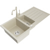 Mexen Andres, granitový drez 1000x500x200 mm, 1,5-komorový a drezová batéria Carla, béžová, 6515-69-670700-69