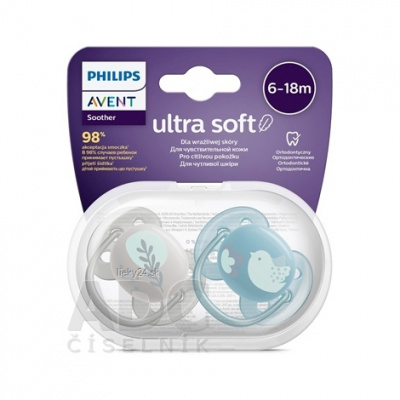 Avent Philips šidítko Ultrasoft Premium Zvířátko 2 ks sivá/modrá