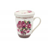 Hrnček porcelán so sitkom a viečkom 340ml KVEŤ RUŽE