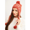 Legínovo Dámska zimná čiapka s brmbolcami K431 biela Farba: Červená, Veľkosť: UNI