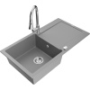 Mexen Leo, 1-komorový granitový drez 900x500x190 mm a drezová batéria Elia, šedá, 6501-71-670101-00