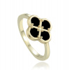 MINET Pozlátený strieborný prsteň štvorlístok s čiernou perlou veľ. 56 JMAS7058XR56