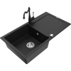 Mexen Leo žulový kuchynský drez s 1 komorou a odkvapkávačom a kuchynská batéria Carla, čierna - 6501-77-670700-70