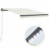 VidaXL Ručne zaťahovacia markíza s LED, 300 x 250 cm, krémová
