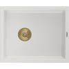 Mexen Pedro granitový jednokomorový drez 560 x 460 mm, Biela, Sifón Zlatá - 6508561000-20-G