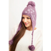 Legínovo Dámska zimná čiapka s brmbolcami K431 biela Farba: Slivková, Veľkosť: UNI