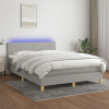 Posteľ boxsping s matracom a LED bledosivá 140x200 cm látka-ForU-3133557