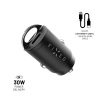Nabíjačka do auta FIXED s výstupom 2xUSB-C a káblom USB-C/Lightning, podpora PD, 1,2 metra, MFI, 30 W, čierna