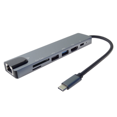 PremiumCord USB-C na HDMI + USB3.0 + USB2.0 + PD + SD/TF + RJ45 adaptér ku31dock16