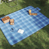 vidaXL Pikniková deka skladacia modrá kockovaná 200x150 cm zamat - Modrá - 142135-88051