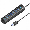 Hub Orico PW7U-U3 7x USB-A 3.0 + USB-C 5V/3A 1 m - čierny