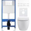 CERANO - Kompletný podomietkový WC set Lite/Dure - biela lesklá - WC tlačidlo Line, biela - predstenová inštalácia - 51,5x35 cm