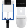 CERANO - Kompletný podomietkový WC set Lite/Dure - biela lesklá - WC tlačidlo Line, čierna matná - na zamurovanie - 51,5x35 cm