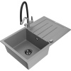 Mexen Bruno granitový drez 1-komorový s odkvapkávačom a kuchynskou batériou Duo, sivý - 6513-71-671701-07-B