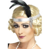 Čelenka - 20s CHARLESTON SATIN - strieborná s perím a šperkom