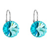 Strieborné náušnice visiace s kryštálmi Swarovski modré okrúhle 31106.3 light turquoise
