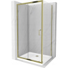 Mexen Apia sprchový kút posuvný 130 x 80 cm, transparentný, zlatý + sprchová vanička Flat, biela- 840-130-080-50-00-4010G