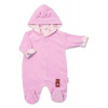Baby Nellys Dvojvrstvový velúrový overal s kapucňou Bunny, ružový, veľ. 74