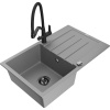Mexen Bruno granitový drez 1-komorový s odkvapkávačom a kuchynskou batériou Duo, sivý - 6513-71-671701-70-B