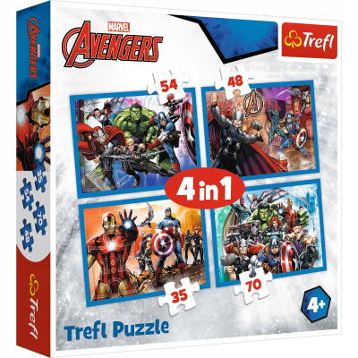 Puzzle Trefl Marvel 207 dielikov Puzzle Trefl 4v1 Odvážni Avengeri 34386