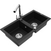 Mexen Mario žulový drez s 2-komorami a kuchynskou batériou Duero, čierny - 6504-77-671600-00