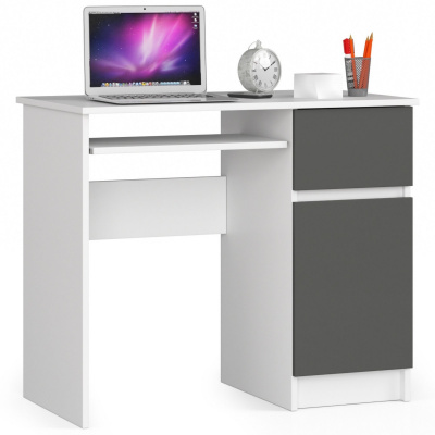 Akord Písací stôl PIKSEL 90 cm pravý - bielo-grafitovo sivý