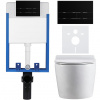 CERANO - Kompletný podomietkový WC set Lite/Felci - biela lesklá - WC tlačidlo Line, čierna matná - na zamurovanie - 52,5x36 cm