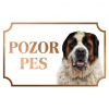 Svätobernardský pes krátkosrstý - Kovová tabuľka POZOR PES
