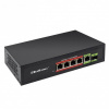Qoltec PŘEPÍNAČ RYCHLÝ ETHERNET PoE síťový přepínač 4x RJ45 PoE 1x RJ45Uplink 1x SFP | 65W | 1000 Mb/s