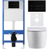CERANO - Kompletný podomietkový WC set Lite/Felci - biela lesklá - WC tlačidlo Line, čierna matná - predstenová inštalácia - 52,5x36 cm