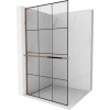 Mexen Kioto+ L, sprchová zástena Walk-In s poličkou a vešiakom 110 x 200 cm, 8mm číre sklo čierny vzor, ružové zlato profil, 800-110-123-60-77