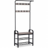 Vešiakový stojan s lavicou na topánky, s odnímateľnými háčikmi, farba greige