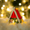 Vianočný LED dekoračný domček - teplá biela - drevo - 2 druhy - 6,9 x 8,9 x 6 cm - 12 ks / displej