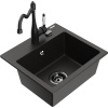 Mexen Milo, granitový drez 435x410x171 mm, 1-komorový a drezová batéria Carla, čierna-zlatá metalíza, 6505-75-670700-70-B