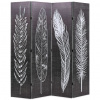 zahrada-XL Skladací paraván 160x170 cm, potlač s pierkami, čierno-biely 245890