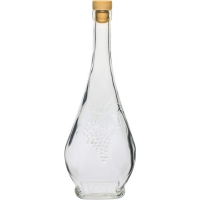 Fľaša na alkohol sklenená 500 ml vrchnák gumený s dekórom