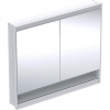 Geberit ONE - Zrkadlová skrinka s LED osvetlením, 1050x900x150 mm, 2 dvierka, s nikou, vstavaná, biela 505.824.00.2