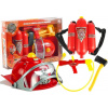 LEAN TOYS Hasičská súprava pre deti, prilba, sekera, príslušenstvo, červená