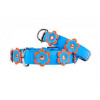 COLLAR Kožený obojok Glamour modrý s kvietkami M, 38-49 cm, modrá