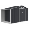 Kovový záhradný domček s prístreškom na drevo HardMaister, studená sivá, 342x191 cm