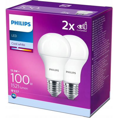 Philips 2PAK LED žiarovka E27 A60 12,5W 100W 1521lm 4000K Neutrálna 200°